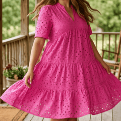 Wearbella™ – Flowy V-Neck Eyelet Dress for Curvy Fit