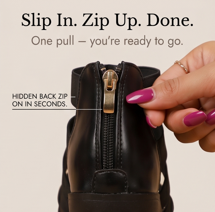 Zarelle™ - Cross-Strap Platform Heel Sandals with Hidden Back Zip